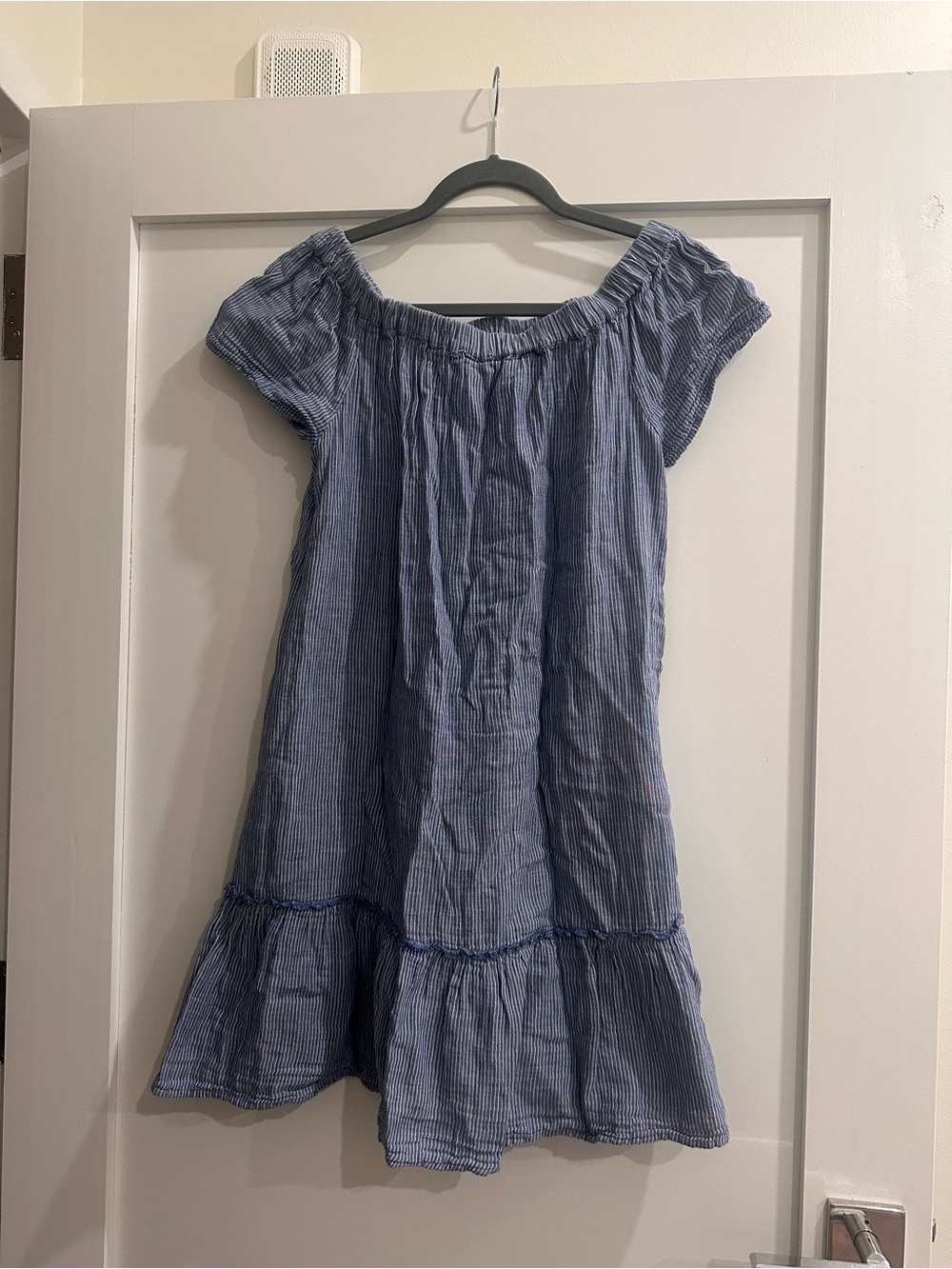 beachlunchlounge Blue Striped Off-Shoulder Mini Dress Size Small